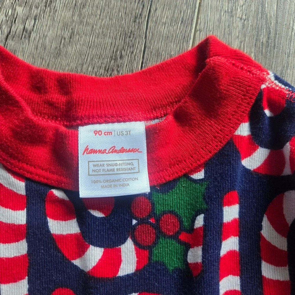 Hanna Andersson Kids 3T Candy Cane Holly Organic Cotton Pajama Set Navy Red